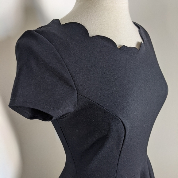 Nwt LBD Black Stretch Ponte Dress with Scallop - Picture 3 of 13